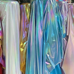 1 Meter 59” wide Holographic fabric,Stretch Spandex Fabric,Solid Fabric,4-Way Stretch,Dancewear, Costumes,Iridescent Hologram,17 Colors