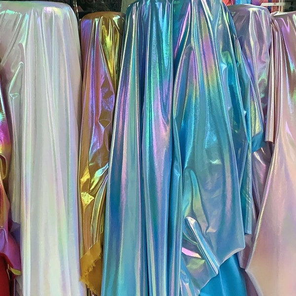 1 Meter breiter holografischer Stoff, Stretch Spandex-Stoff, fester Stoff, 4-Wege-Stretch, Tanzkleidung, Kostüme, irisierendes Hologramm, 17 Farben