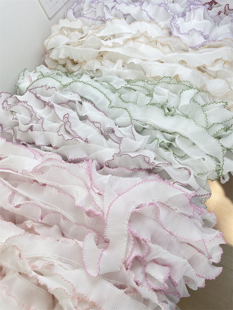Spitzenborte Rosa Chiffon - 100cm, 3-lagig, Für Kleider & DIY Näharbeiten
