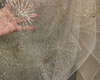 Champagne/White/Black/Blue Wedding Sequin Lace Fabric By The Yard,Bridal Veil Dress Mesh Fabric,For Evening Dress,Width 51 inches