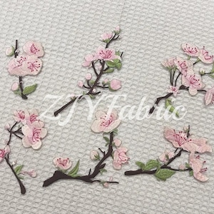6 PCS Cherry Blossom Embroidery Appliques: Iron/Sew On Patches