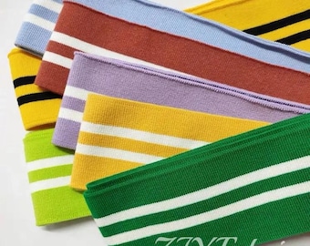 Puño de canalé elástico fino de 7 cm con rayas finas, tejido de puño de punto canalé sin costuras, ribete para mangas, chaquetas bomber, a juego