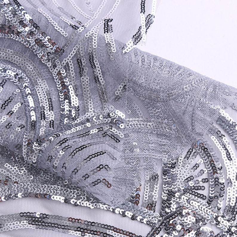 Silver Sequins Lace Fabric by the Yard Sequin Applique Haute Etsy