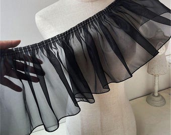1 Yard-Black Organza Pleated Lace Trim, Ruffle black lace Trim, Sewing Craft Supplies,20CM Wide