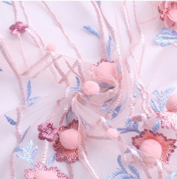 Floral Embroidery Lace Fabric By The Yard,Evening Dress Mesh Fabric,DIY Handmade,Width 51 inches