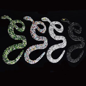 Remendo de cobra de strass, remendo de ferro, decalque de cobra, remendo de apliques para artesanato, emblema de apliques, apliques para roupas, vestido, chapéu, jeans