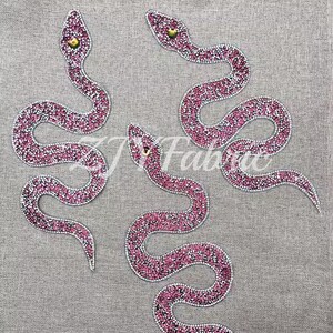 3 PCS Pink Rhinestone Snake Iron On Patches: Appliqués Badge