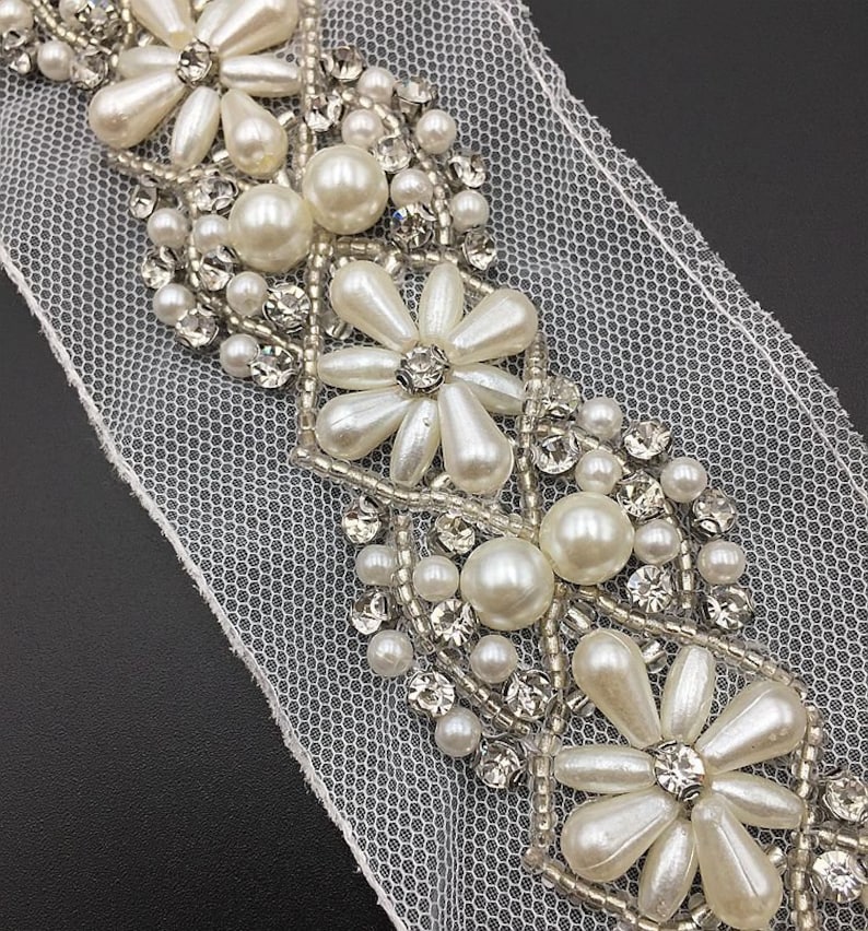 beading trims dress decorative supplies crafting,sewing Applique Sell By The Yard DIY Materials,Width 2.2 inches beaded lace trim