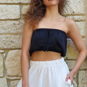 Black Bandeau Tube Top: Vegan Silk Organic Cupro Crop Top