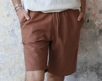 Linen Cotton Blend Shorts: Handmade Mens Summer Outfit
