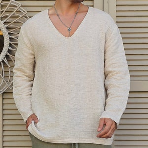 Hemp Shirt, Mens Hemp Clothing, Hemp Tee, V-Neck Shirt For Men, Light Hemp Shirt,  Big And Tall Mens Outfit