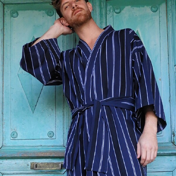 Mens Cotton Bathrobe, Kimono Robe, Mens Dressing Gown, Groomsman Gift, Big And Tall Beach Cover Up, Size Small, Medium, Large, XL, 2X, 3X