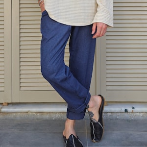 Pantalons en lin homme, Vêtements en lin, Pantalons en lin et coton pour hommes, Pantalons en lin avec cordon de serrage, Pantalons en lin pour hommes, Tenues pour hommes de grande taille