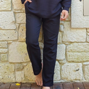 Pantalons en lin pour hommes, Pantalons en coton, Pantalons d'été avec cordon de serrage, Pantalons en lin pour hommes, Pantalons en lin pour hommes, Hommes grands et grands, Vêtements en lin