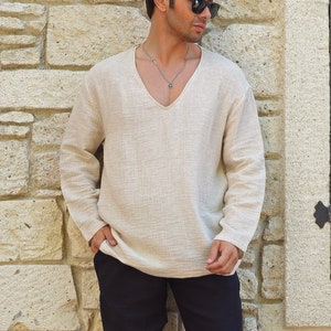 Hemp Shirt Men, Hemp Tee, Mens Hemp Clothing, Light Hemp Shirt, V-Neck Shirt For Men, Big And Tall Mens Outfit
