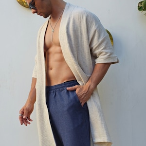 Mens Kimono, Hemp Kimono, Festival Outfit Men, Hemp Clothing, Mens Kimono Jacket, Burning Man Outfit