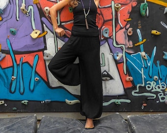 Yoga Pants Cotton, Flare Yoga Pants, Plus Size Boho Pants, Black Yoga Harem Pants,  Festival Clothing, Wide Leg Trousers