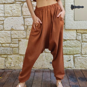 Harem Pants Women, Plus Size Harem Pants, Tall Pants Women, Organic Cotton Trousers,  Drop Crotch Pants, Sarouel Femme