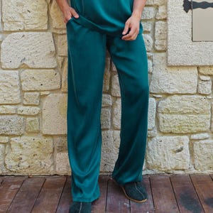 Herren Vegan Seide Lounge Hose: Tief Teal Cupro Hose