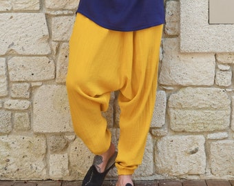 Mens Organic Cotton Harem Pants: Baggy Double Gauze Trousers