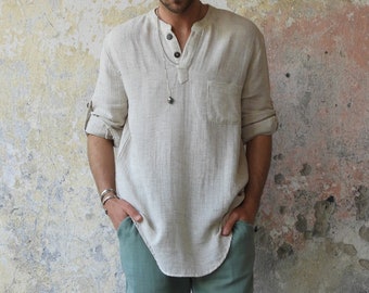 Mens Hemp Shirt: Long Sleeve Sustainable Clothing, Big and Tall