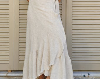 Hemp Maxi Wrap Skirt: Ruffled Boho Festival Clothing