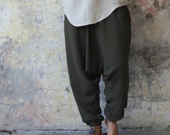 Harem Pants Large, Double Gauze Pants With Pockets, Drop Crotch Baggy Pants, Haremshose Herren Aus Musselin