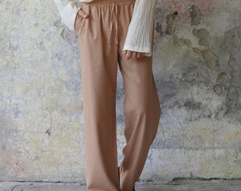 Pantalones de mezcla de lino para hombre: corte holgado, cintura elástica