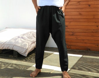 Harem Pants Men, Mens Linen Pants, Drop Crotch Pants, Sustainable Clothes, Tall Pants For Big Men, Eco Friendly Products