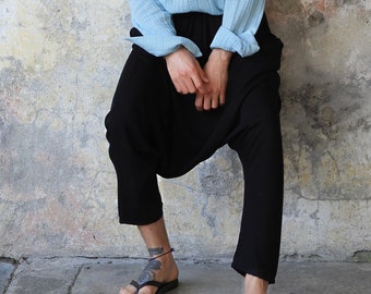 Mens Harem Pants: Cropped Viscose Cotton Blend, Big & Tall
