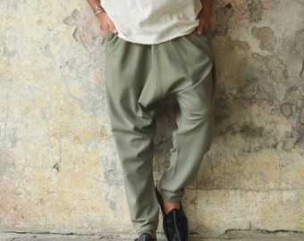 Linen Harem Pants: Baggy Drop Crotch, Unisex Festival Pants