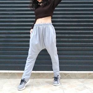 Haremshose Frauen Winter, Haremshose Damen, Sarouel Femme, Oversize Drop Crotch Hose Grau, Big &Tall Kleidung