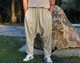 Mens Linen Pants, Linen Harem Pants, Drop Crotch Pants, Plus Size Harem Pants, Sarouel Homme, Big And Tall Size Clothing