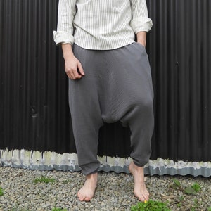 Haremshose Herren, Gaze Baumwollhose Groß & Tall, Hose mit tiefem Schritt, Haremshose Herren