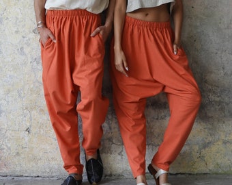 Gender Neutral Harem Pants, Linen Harem Pants, Drop Crotch Pants Cotton, Plus Size Harem Pants, Unisex Harem Pants