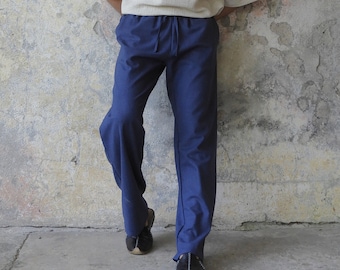 Linen Pants Men, Indigo Pants Cotton & Linen, Big And Tall Mens Cotton Trousers, Drawstring Linen Pants