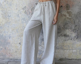 Linen Pants Women, Wide Leg Linen Pants, Palazzo Pants Women, Natural Linen Pants Plus Size, Tall Womens Linen Trousers