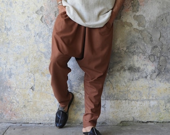 Linen Pants Men, Cotton Harem Pants, High Waisted Pants, Plus Size Harem Pants, Big And Tall Drop Crotch Pants