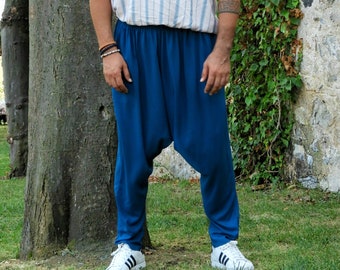 Harem Pants Men Blue, Big & Tall Viscose Pants, Festival Pants Men, Yoga And Dance Pants, Plus Size Festival Clothing, Haremshose Herren