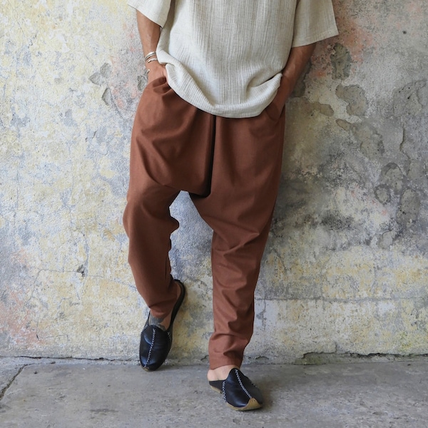 Linen Pants Men, Cotton Harem Pants, High Waisted Pants, Plus Size Harem Pants, Big And Tall Drop Crotch Pants