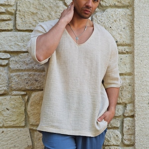 Hemp Shirt Men, Hemp Tee, Hemp Gifts Men, Light Hemp Shirt, V-Neck Shirt For Men, Big And Tall Mens Outfit