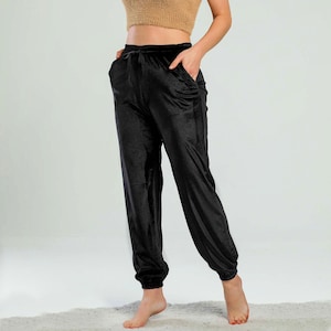 Velvet Pants, Velvet Joggers, 5X Plus Size Velvet Sweatpants, Tall Black Pants Women, Girlfriend Gift, Velvet Trousers