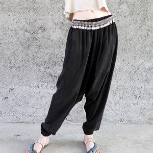 Black Cupro Harem Pants: Sustainable Vegan Silk Baggy Trousers