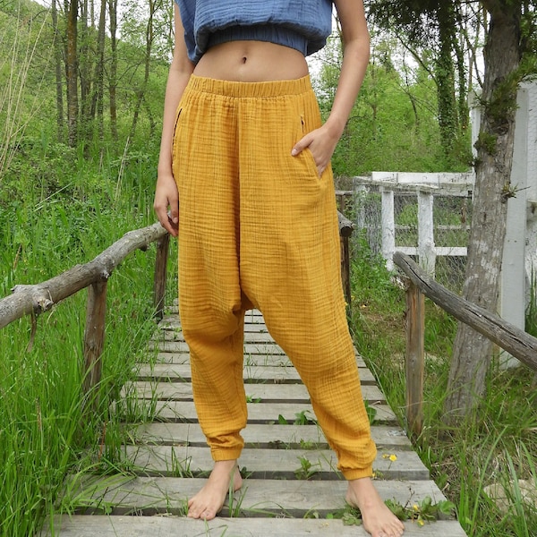 Harem Pants Women, Plus Size Harem Pants, Tall Pants Women, Organic Cotton Pants, Drop Crotch Pants, Yoga Harem Trousers