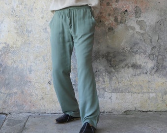 Organic Cotton Gauze Pants, Mens Summer Pants, Beach Pants Man, Big And Tall Mens Clothes