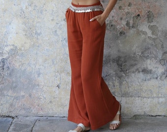 Boho Wide Leg Pants, Flare Pants, Palazzo Pants, Bell Bottoms Women, Gauze Cotton Pants, Wide Leg Trousers