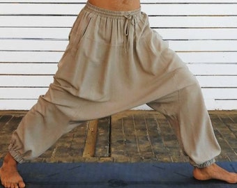 Linen Cotton Harem Pants Men: Drop Crotch Yoga Festival Clothing