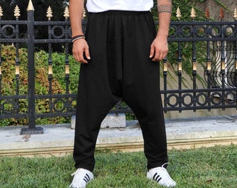 Black Harem Pants Men: Tall Drop Crotch Yoga Pants