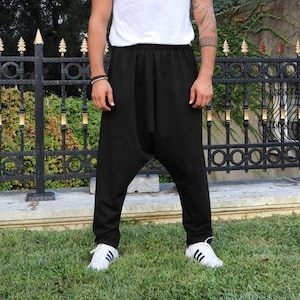 Black Harem Pants Men: Tall Drop Crotch Yoga Pants