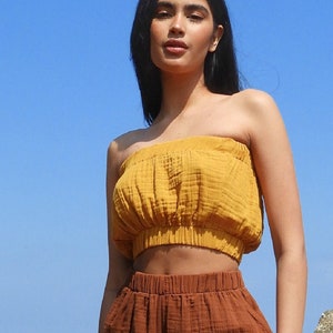 Double Gauze Cotton Tube Top: Strapless Crop Top, Plus Size Available